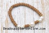 CFB741 faceted rondelle wooden jasper & potato white freshwater pearl stretchy bracelet