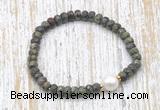 CFB742 faceted rondelle dragon blood jasper & potato white freshwater pearl stretchy bracelet