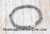 CFB748 faceted rondelle labradorite & potato white freshwater pearl stretchy bracelet