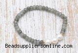 CFB749 faceted rondelle labradorite & potato white freshwater pearl stretchy bracelet