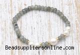 CFB750 faceted rondelle labradorite & potato white freshwater pearl stretchy bracelet