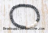 CFB752 faceted rondelle black labradorite & potato white freshwater pearl stretchy bracelet