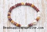 CFB762 faceted rondelle mookaite & potato white freshwater pearl stretchy bracelet