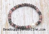 CFB763 faceted rondelle rhodonite & potato white freshwater pearl stretchy bracelet