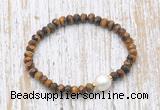 CFB766 faceted rondelle yellow tiger eye & potato white freshwater pearl stretchy bracelet