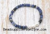 CFB770 faceted rondelle sodalite & potato white freshwater pearl stretchy bracelet