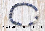 CFB771 faceted rondelle sodalite & potato white freshwater pearl stretchy bracelet