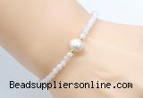 CFB801 4mm faceted round white moonstone & potato white freshwater pearl bracelet