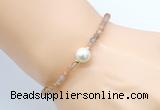 CFB802 4mm faceted round orange moonstone & potato white freshwater pearl bracelet