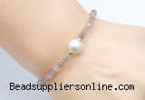 CFB803 4mm faceted round rainbow moonstone & potato white freshwater pearl bracelet