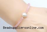 CFB805 4mm faceted round rose quartz & potato white freshwater pearl bracelet