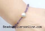 CFB806 4mm faceted round amethyst & potato white freshwater pearl bracelet