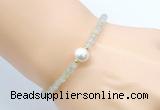 CFB807 4mm faceted round prehnite & potato white freshwater pearl bracelet