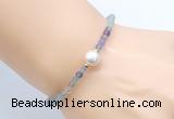 CFB809 4mm faceted round fluorite & potato white freshwater pearl bracelet