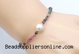 CFB810 4mm faceted round tourmaline & potato white freshwater pearl bracelet