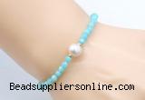 CFB815 4mm faceted round amazonite & potato white freshwater pearl bracelet