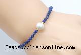 CFB818 4mm faceted round lapis lazuli & potato white freshwater pearl bracelet