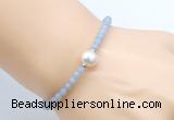 CFB819 4mm faceted round blue angel skin & potato white freshwater pearl bracelet