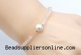 CFB821 4mm faceted round pink aventurine & potato white freshwater pearl bracelet