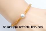 CFB822 4mm faceted round yellow jade & potato white freshwater pearl bracelet