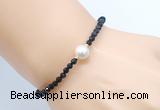 CFB827 4mm faceted round black spinel & potato white freshwater pearl bracelet