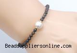 CFB830 4mm faceted round bronzite & potato white freshwater pearl bracelet