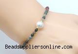 CFB835 4mm faceted round Indian agate & potato white freshwater pearl bracelet