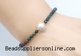 CFB837 4mm faceted round Indian bloodstone & potato white freshwater pearl bracelet