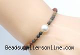 CFB838 4mm faceted round picasso jasper & potato white freshwater pearl bracelet