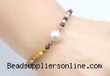 CFB840 4mm faceted round mookaite & potato white freshwater pearl bracelet