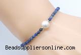 CFB843 4mm faceted round sodalite & potato white freshwater pearl bracelet