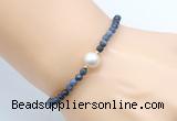 CFB844 4mm faceted round dumortierite & potato white freshwater pearl bracelet