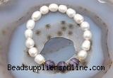 CFB910 9mm - 10mm rice white freshwater pearl & dogtooth amethyst stretchy bracelet