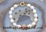 CFB912 Hand-knotted 9mm - 10mm rice white freshwater pearl & moonstone bracelet