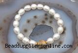 CFB924 9mm - 10mm rice white freshwater pearl & yellow crazy lace agate stretchy bracelet