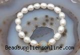 CFB925 9mm - 10mm rice white freshwater pearl & serpentine jasper stretchy bracelet