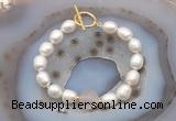 CFB933 Hand-knotted 9mm - 10mm rice white freshwater pearl & rose quartz bracelet