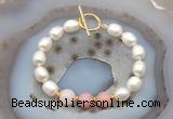 CFB965 Hand-knotted 9mm - 10mm rice white freshwater pearl & pink opal bracelet