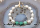 CFB973 Hand-knotted 9mm - 10mm rice white freshwater pearl & grass agate bracelet