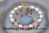 CFB984 Hand-knotted 9mm - 10mm rice white freshwater pearl & candy jade bracelet