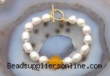 CFB986 Hand-knotted 9mm - 10mm rice white freshwater pearl & candy jade bracelet