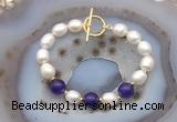 CFB988 Hand-knotted 9mm - 10mm rice white freshwater pearl & candy jade bracelet