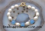 CFB989 Hand-knotted 9mm - 10mm rice white freshwater pearl & candy jade bracelet