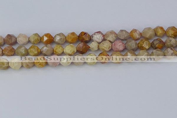 CFC238 15.5 inches 10mm faceted nuggets fossil coral beads