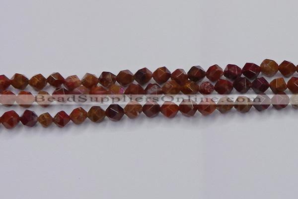 CFC307 15.5 inches 8mm faceted nuggets dyed coral jade beads