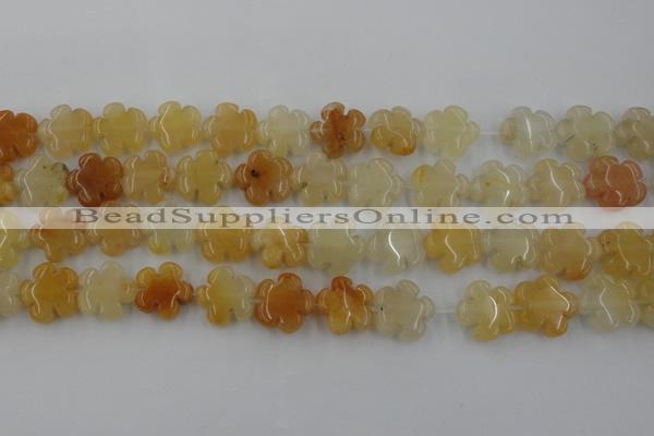 CFG1000 15.5 inches 16mm carved flower yellow jade beads