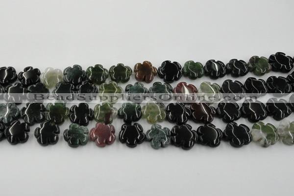 CFG1001 15.5 inches 16mm carved flower Indian Agate beads