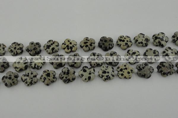 CFG1026 15.5 inches 16mm carved flower dalmatian jasper beads