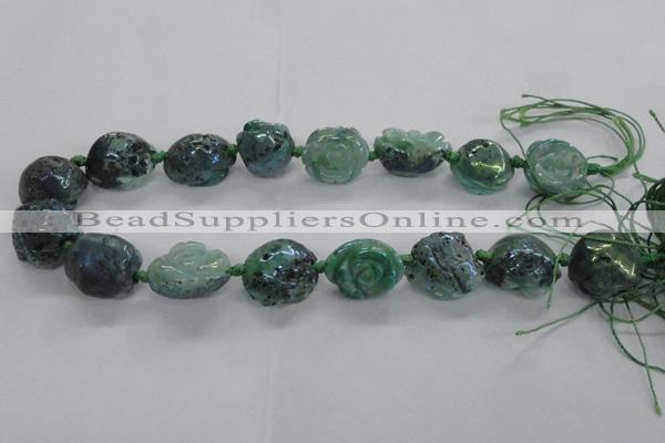 CFG1166 15.5 inches 25mm carved flower plated agate gemstone beads