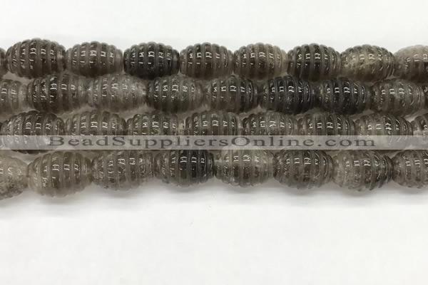 CFG1501 15.5 inches 15*20mm carved rice smoky quartz beads